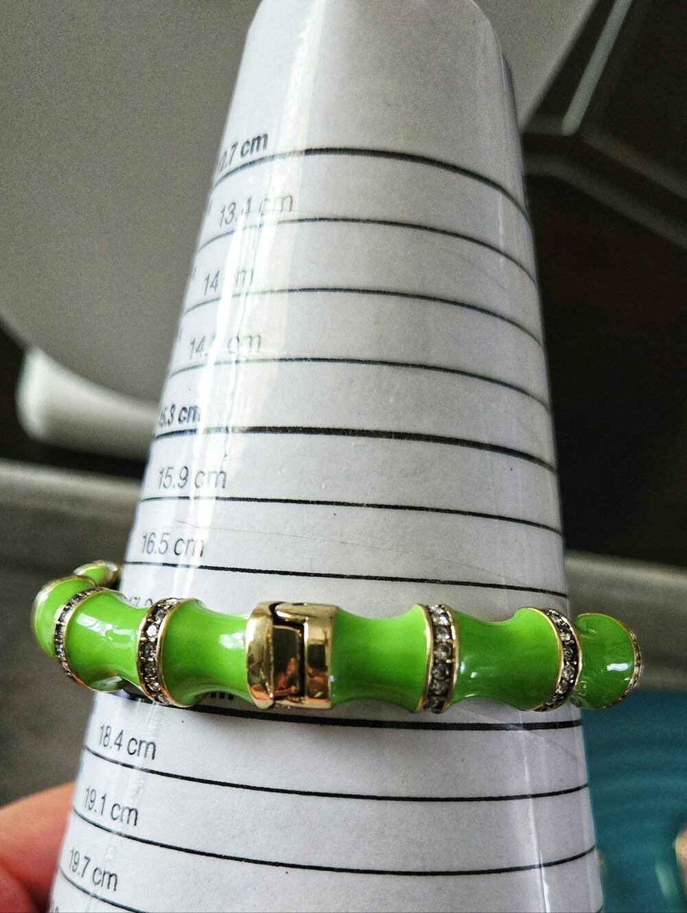 Heidi Daus Neon Green Enamel Bamboo-Style Hinged Bracelet with Clear Crystals - Picture 8 of 16